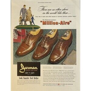 Jarman Shoes for Men "The Patented Jarman "Million-Aire" Vintage Print Ad 1949